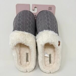 Aerosoles Womens XL 9 to 10 Memory Foam Slippers Cozy Knit Faux Fur Lined Gray